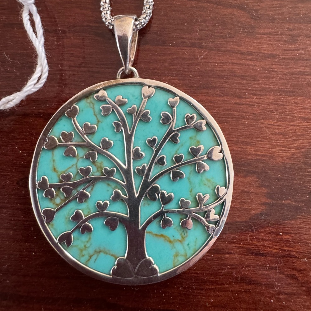 Sterling Silver Tree of Life Pendant with Turquoise Background
